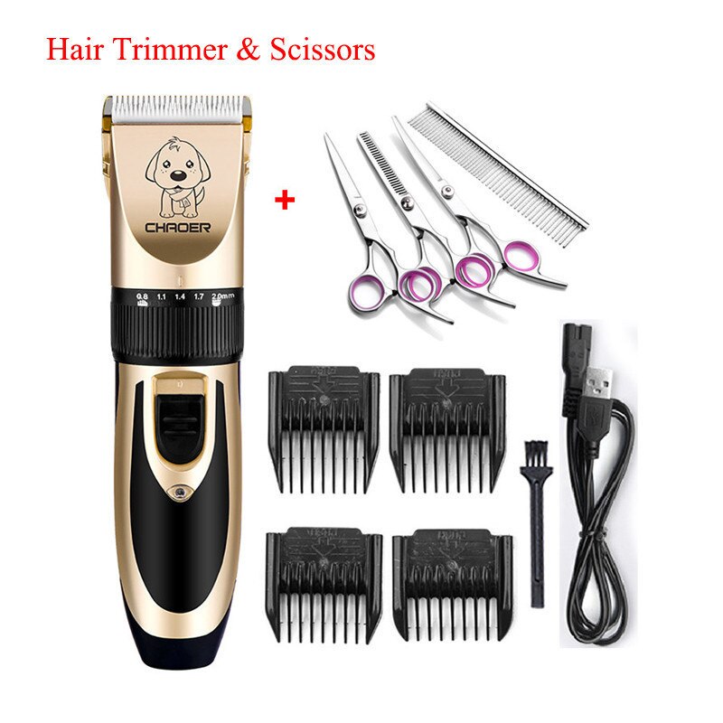 Kæledyr hårtrimmer genopladelig kæledyr hund hunde kanin pleje barbermaskine klipper saks støjsvag dyr haircut maskine: Rød farve