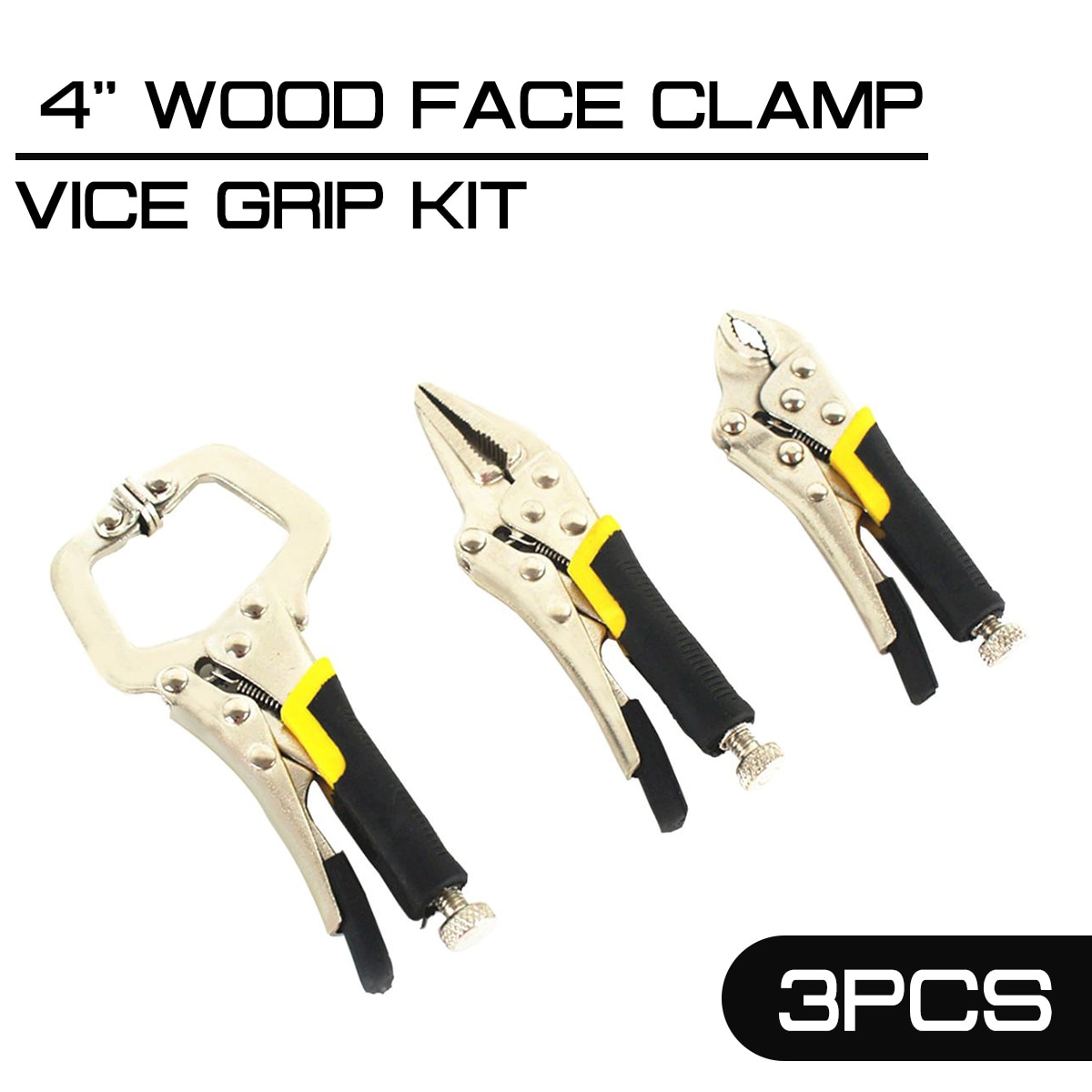 3pcs/set 4'' Wood Face Clamp Vice Grip Kit Complete Locking C Type Clip Clamp Straight Needle Pliers Locking Self Grip Plier