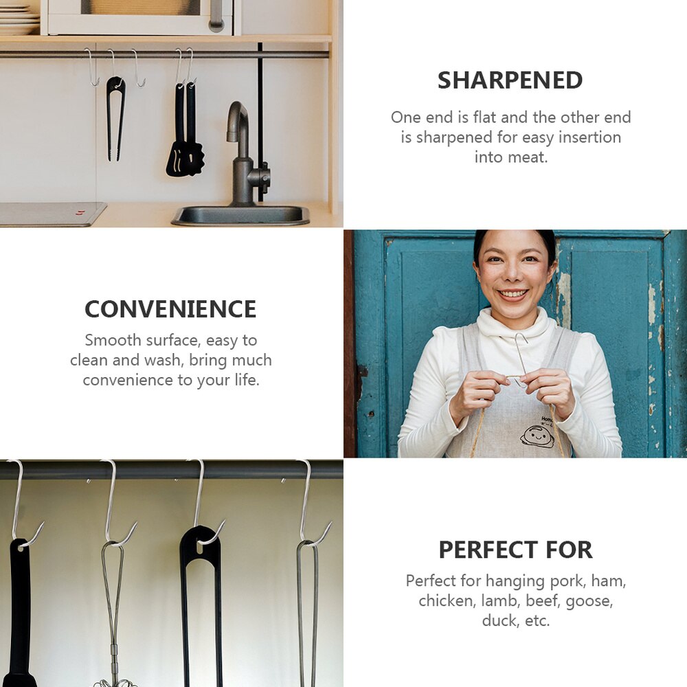 10Pcs Meat Hooks Stainless Steel Wall Hooks S-Shaped Hooks Kitchen Gadget