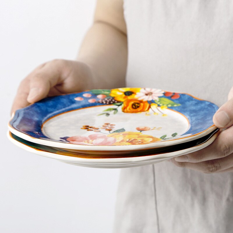 Innovative Ceramic Plate Glaze Craftsmanship, Flower Pattern, Home Dim Sum, Dish Plate, Home Decoration Pendulum, Hanging Plate