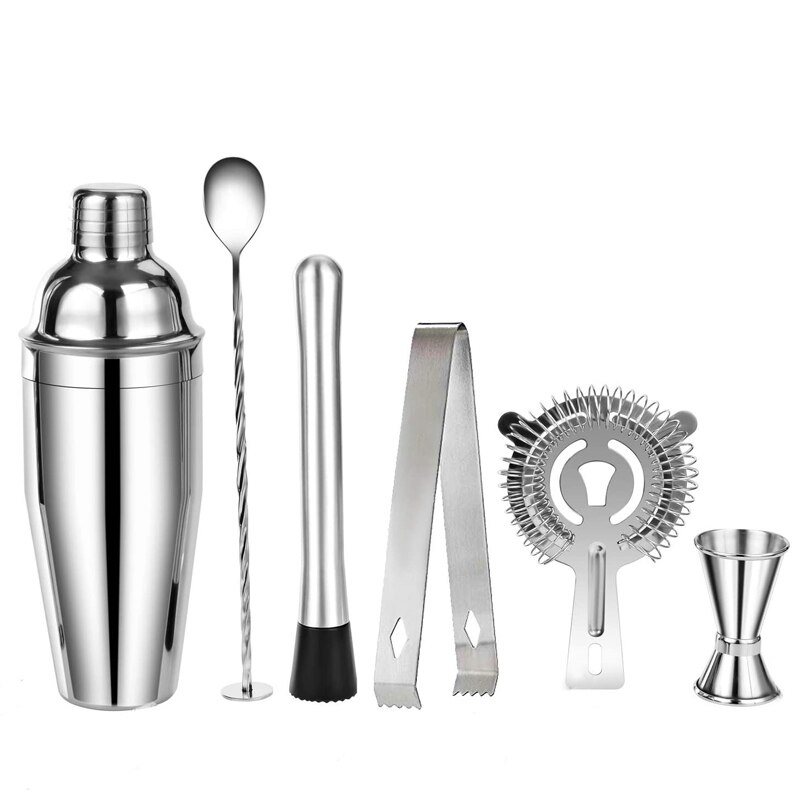 550ml Cocktail Shaker Bar Set con Accessori-Martini Kit con Misurazione Jigger, Cucchiaio di Miscelazione, muddler e Liquore Versatori: 6pcs A