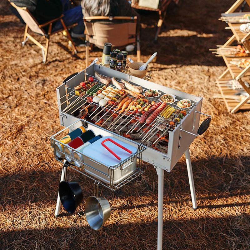 Foldable picnic basket, side shelf for picnic table, stainless steel organizer, portable organizer for beach, backyard, barbecue