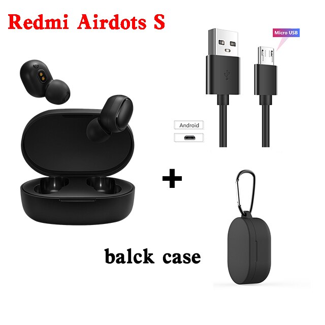 Xiaomi Redmi Airdots S Oordopjes Originele Mi Tws Draadloze Koptelefoon Bluetooth Ai Controle Gaming Headset Met Microfoon Ruisonderdrukking: black case cable