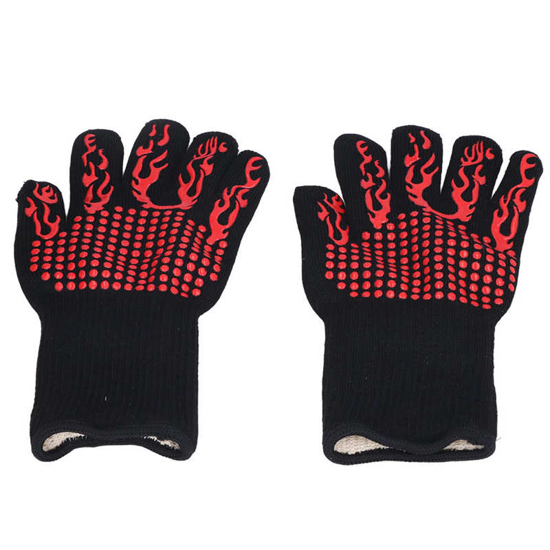 Grilling Gloves 5 Independent Finger Heat Resistant Gloves for Outdoor Barbecue