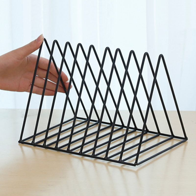 Jern lp rekord rack trekant bog magasin holder skrivebord opbevaring arrangør