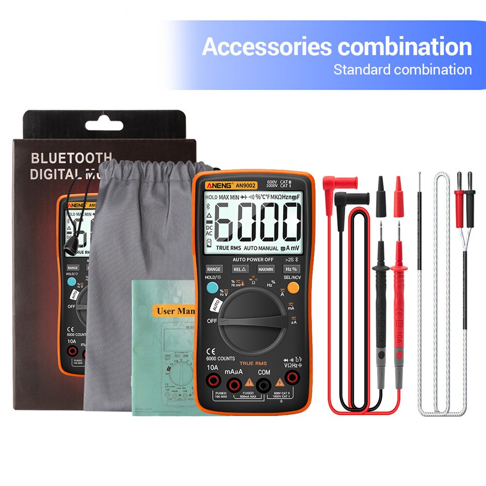 Aneng An9002 Bluetooth Digitale Multimeter 6000 Telt Professionele Auto-Range Rms Ac/Dc Stroom Spanning Multimeter Tester: Orange Standard