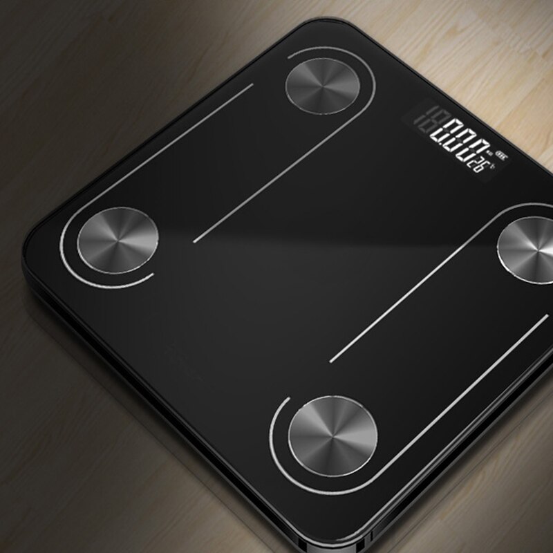 Bluetooth kropsvægt smart skala glas ledet digital gulvvægt badeværelse vægtvægt balance-sort