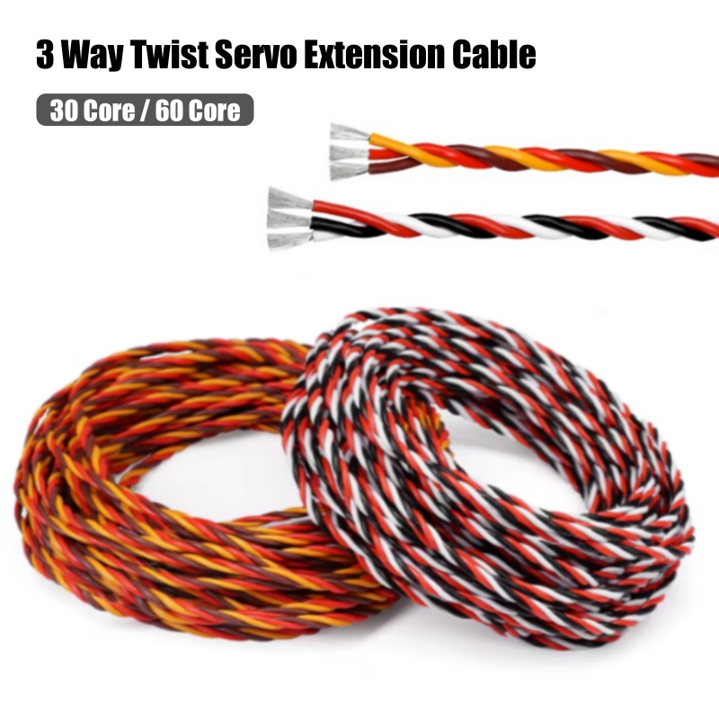 5/10/20m- trådig servoförlängningskabel 30/60 -kärnig 3 -vägs jr futaba tvinnad tråd 22/26 awg för rc-modellflygplanstillbehör