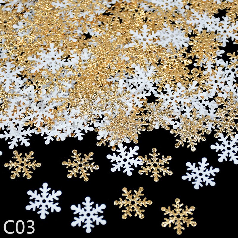 Confeti de copos de nieve artificiales para Decoración de mesa, confeti de Navidad brillante, copos de nieve artificiales, adornos de árbol de Navidad de nieve, para invierno, para boda, 270 Uds.: C03 gold