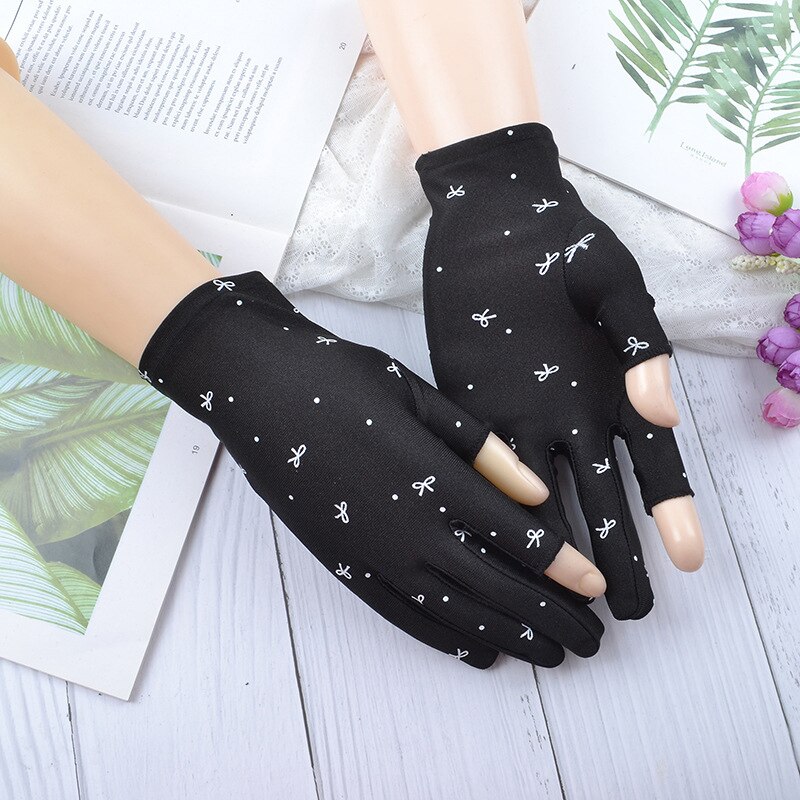 1 par de guantes de muñeca de protección solar a la , guantes elásticos de punto con dos dedos para mujer, mitones Vintage de tela para conducir
