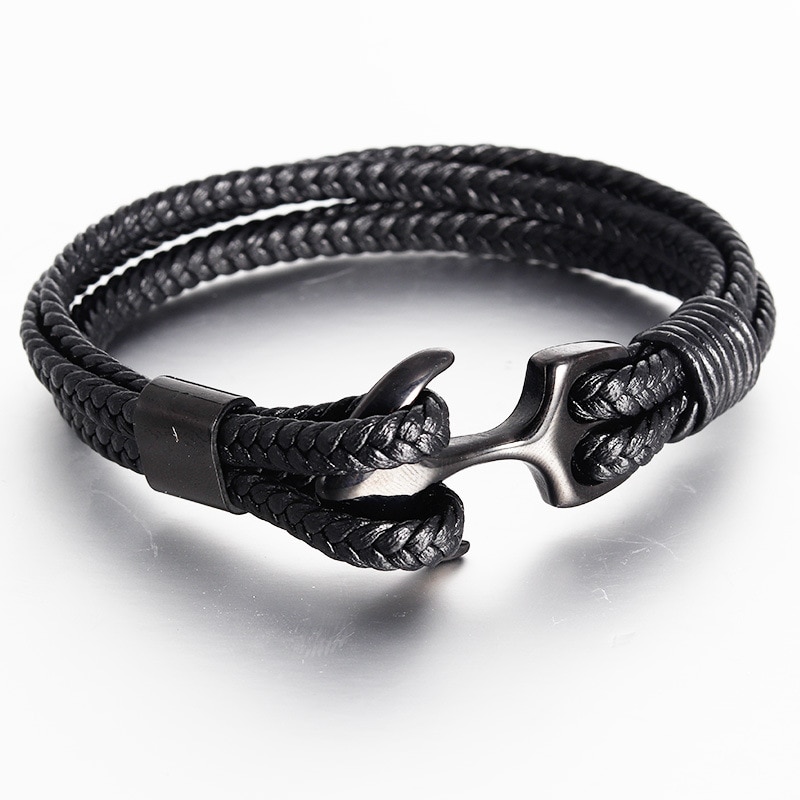 Roestvrij Stalen Armband Goud Black Metal Anker Grijs Woven Leather Charm Armbanden Voor Mannen En Vrouwen Sieraden