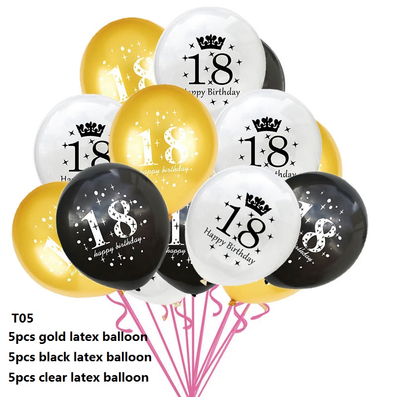 15pcs/set 18th Happy Birthday Balloon Decor Gold Silver Confetti Latex Balloons for 18 Year Old Birthday Celebrate Decoration: CF347-T05