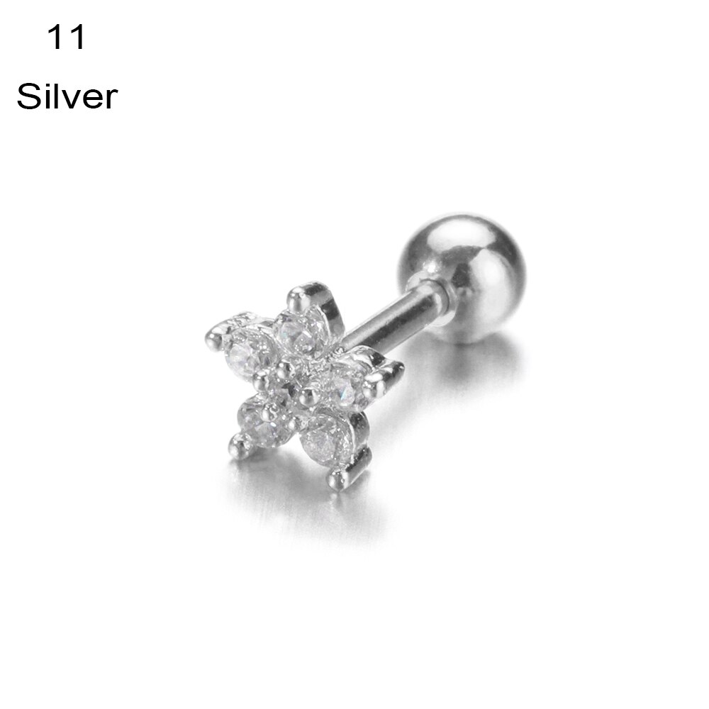 1PC Ear Stud Silver Color CZ Stud Piercing Moon Star Cartilage Earring Tragus Stud Helix Cartilage Piercing Jewelry