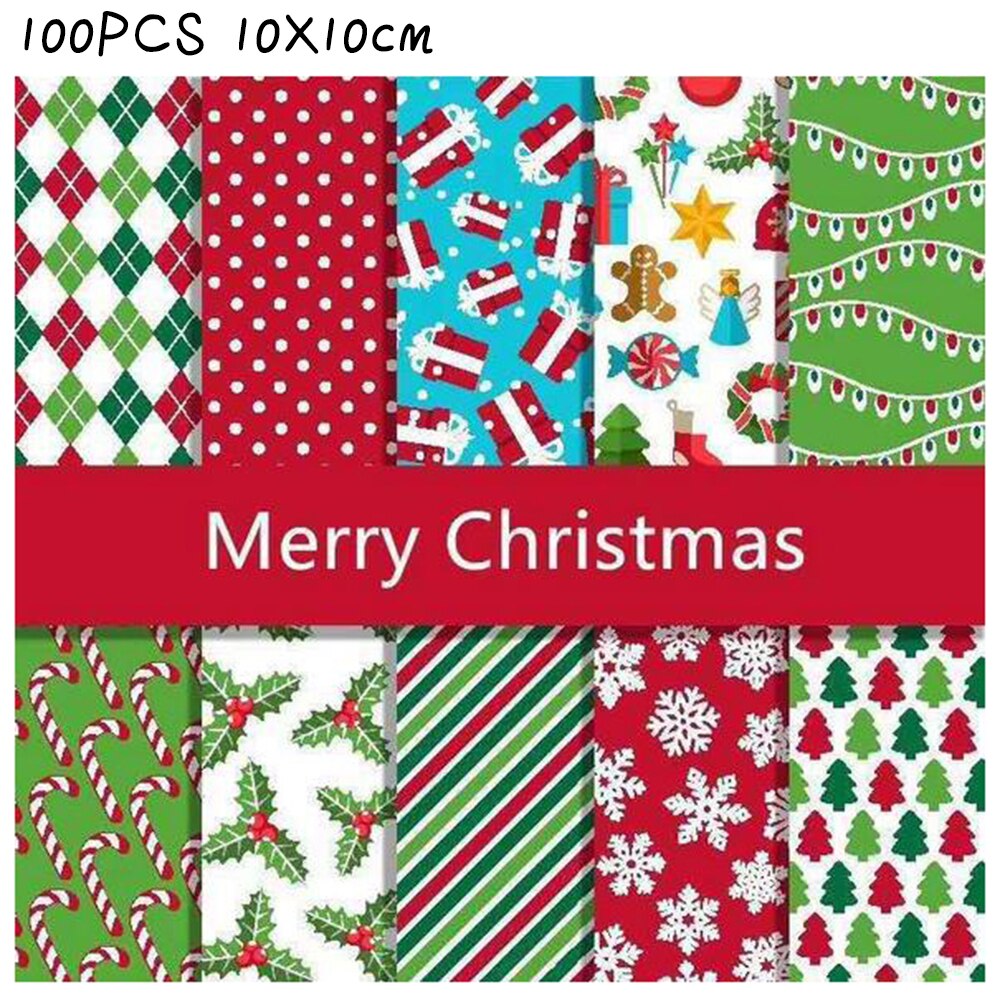 100 unids/set serie navideña tela cuadrada de algodón tela de retales tela de costura para manualidades DIY tela de algodón decoraciones de Navidad: C