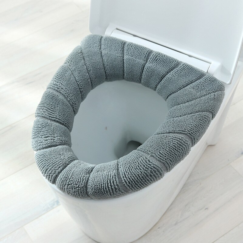 Vintervarmt toiletsædebetræk nærskammelmåtte 1 stk vaskbart badeværelsestilbehør strikning ren farve blød o-formet pude toiletsæde: Grå