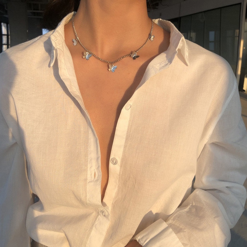 Star Butterfly Choker Necklace - Link Chain Collar - Women's Statement Jewelry - Gold/Silver Tone