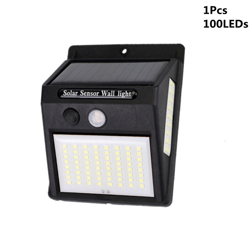 20/100/144 ledet solenergi ledet lys utendørs lampe pir bevegelsessensor vegglamper sconce vanntett solcelledrevet til hage gatelampe: 1 stk 100 lysdioder