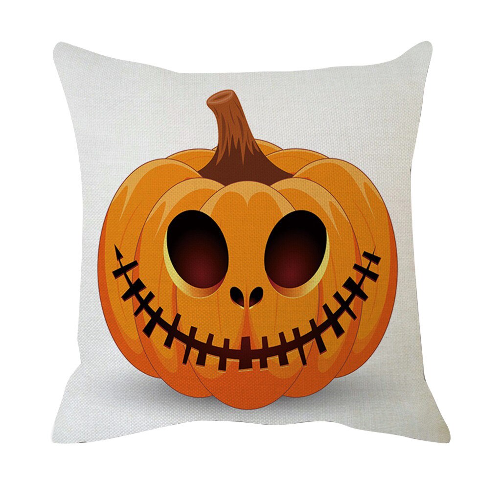 Halloween Pompoen Uitdrukking Afdrukken Katoen Zachte Linnen Wit Sierkussen Case Kussenhoes Thuis Woonkamer Sofa Decoratie: F