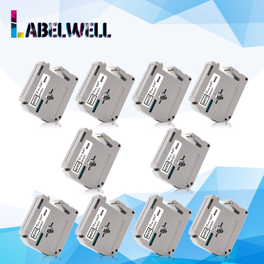 Labelwell 12mm Label Tape MK231 Compatible for brother M-K231 MK 231 MK-231 for Brother P-touch Printer black on white