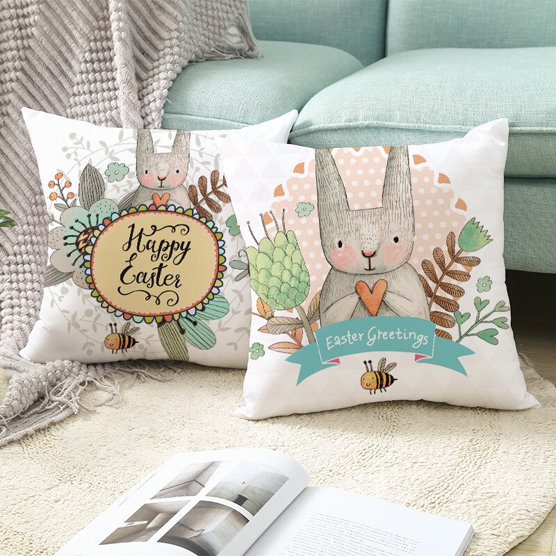 Kids Kussen Print Pasen Leuke Konijn Print Kussen 45*45Cm Case Polyester Sofa Auto Kussen Cover Home Decor funda Rechthoekige