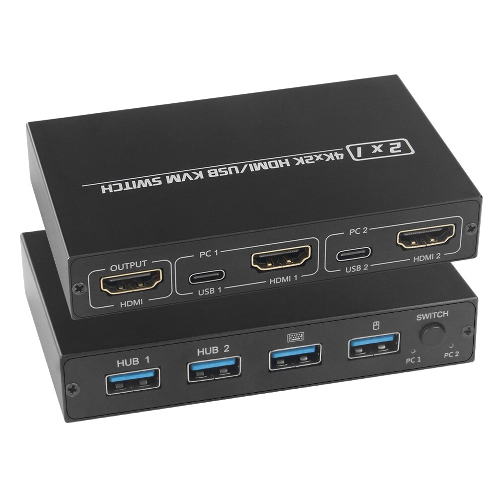 2-Port HDMI USB KVM 4K Switch Splitter For Shared Monitor Keyboard And Mouse Adaptive HDCP Printer Plug And Play