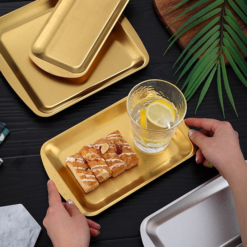 Dinner Plate 304 Stainless Steel Rectangular Plate Korean Barbecue Plate, Sushi Plate, Dessert Tray Storage Tray