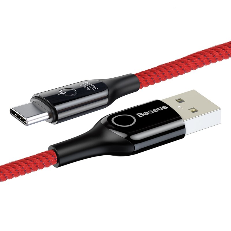 Baseus Usb Type C Kabel Voor Xiaomi Redmi Note 7 Pro Quick Charge 3.0 Usb C Kabel Intelligente Uitschakeling led Usb Kabel Voor Xiaomi8: Red