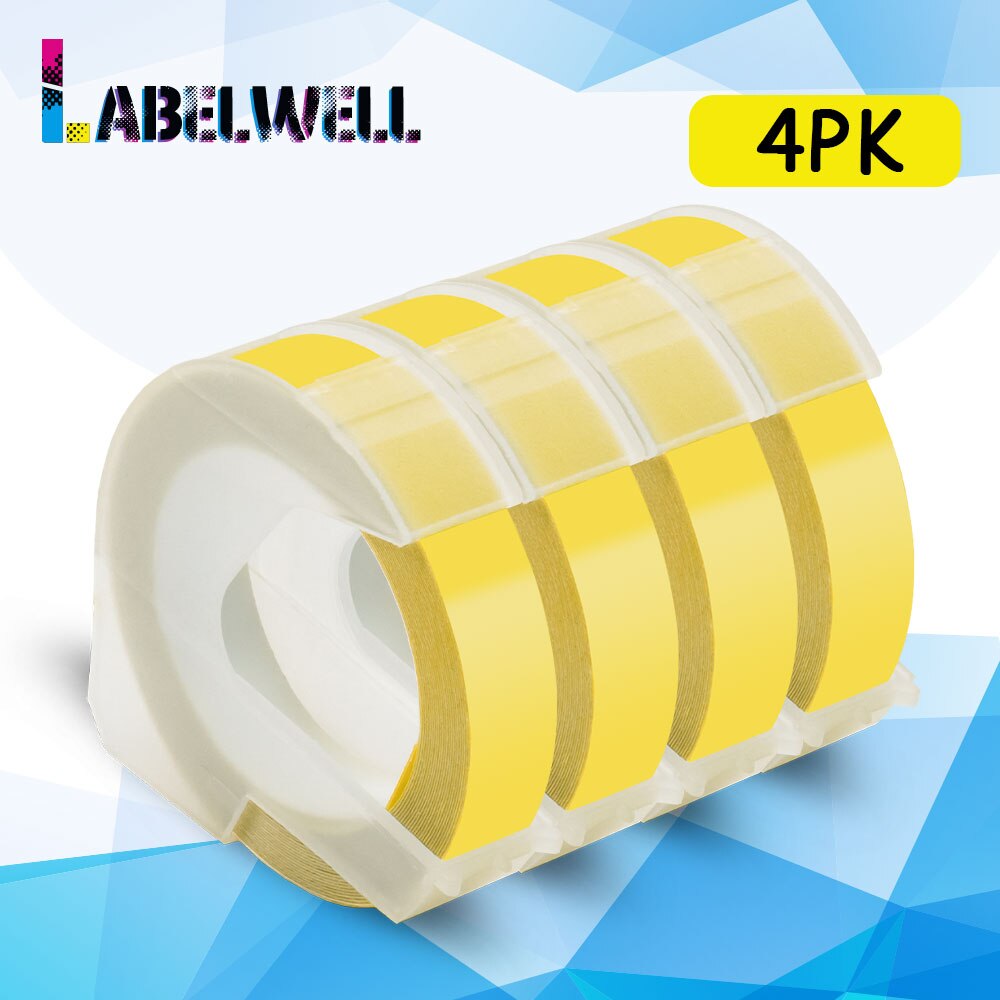 Labelwell 4PK Multicolors 3D tłoczenie taśmy dla Dymo 3D taśmy etykietowe pcv dla Dymo 1540 1610 1880 12965 Motex E101 E-202 drukarki: 4PK Light Yellow