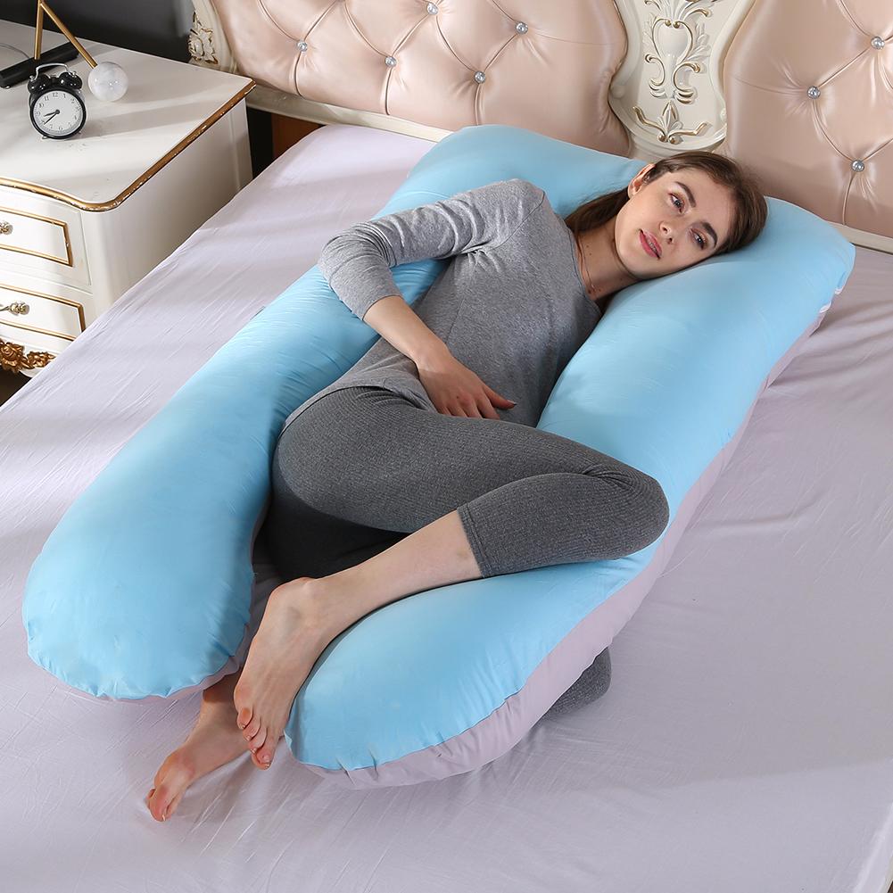 Pregnant Women Sleeping Support Pillow Full Body PW12 100% Cotton Comfort U Shape Maternity Bed Pillows Pregnancy Side Sleepers: Lake blue ash