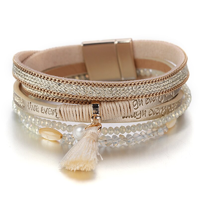 Flashbuy Multilayer Leather Bracelets For Women Peace Symbol Magnetic Multilayer Wide Bracelet Charm Female Jewelry Accessories