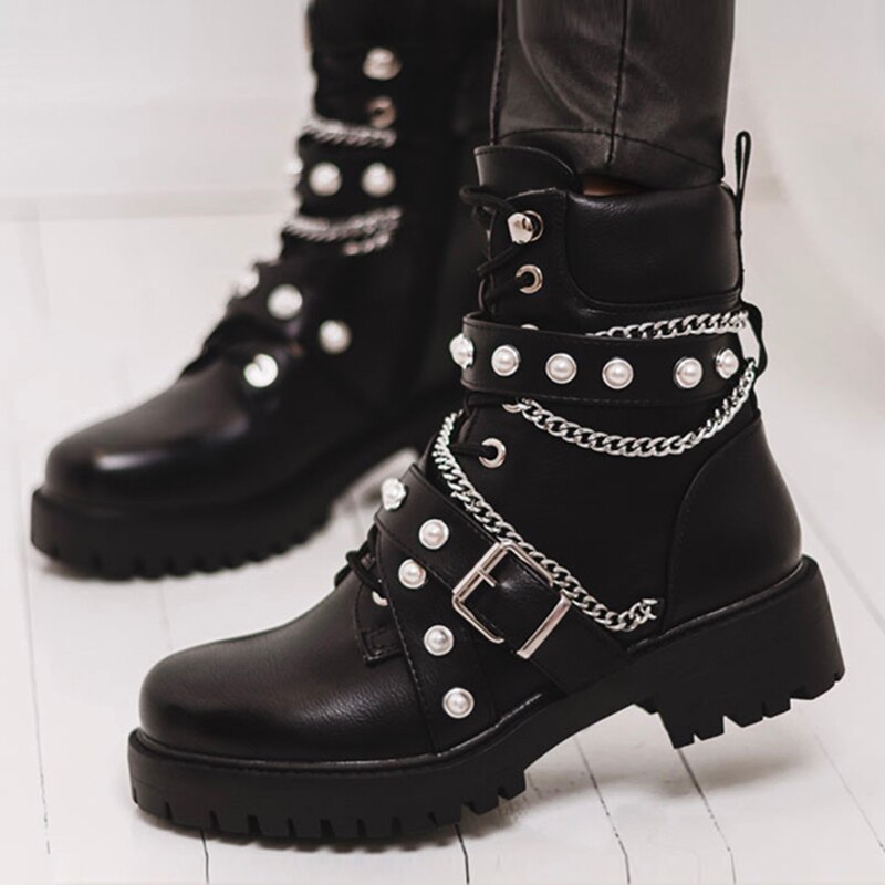 [fvfv] Winter Fall Punk Boots Women Shoes High Top Zipper Thick Heels Black Thin Streetwear Motorcycle Biker Boots