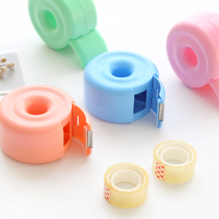 1PC Mooie Donut Briefpapier Mini Masking Tape Dispenser Washi Tape Organizer Plastic Houder School Kantoorbenodigdheden