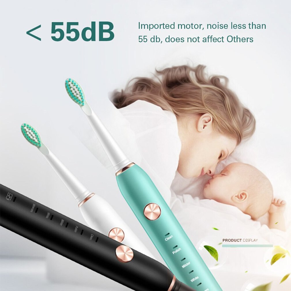 USB Rechargeable Soft Bristled Smart Toothbrush USB Charging 5 Modes Ultrasonic Automatic Brushing Timer Waterproof