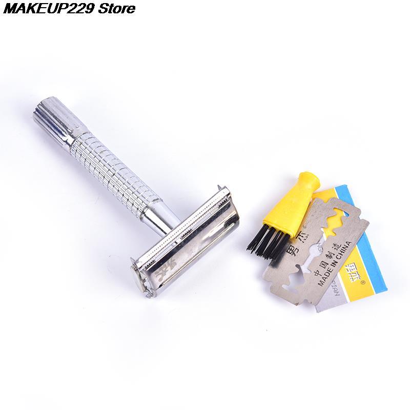 Manual Razor+ 1 Blade +1 Travel Case Beard Hair Care Men's Traditional Double Edge Chrome Wet Shaving Safety Razor