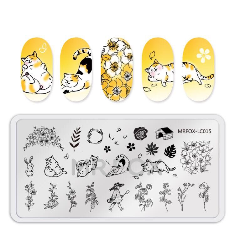 1pc st nagelstämpelplattor nagelmall söt katt liten bebis kock linje kinesisk knut stämpel nagelkonst stämpel bildmall: Mrfox -lc015