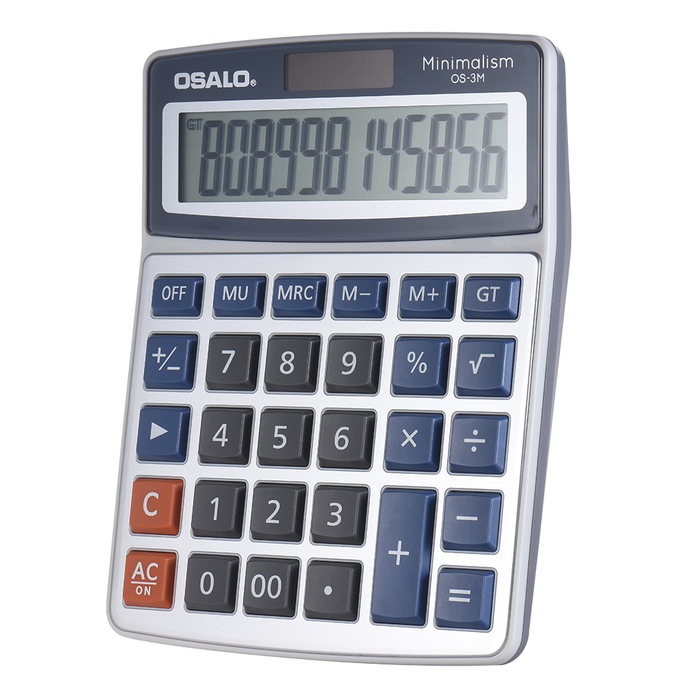 Desktop Electronic Calculator 12 Digits Large Display Solar Battery Dual Power Supply for Office GT Function 3 Memory Keys