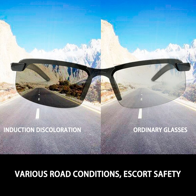 Fotokromiske solbriller mænd kvinder chaufførbriller klassisk polariserede solbriller dag nattesyn førerens briller kantløs  uv400
