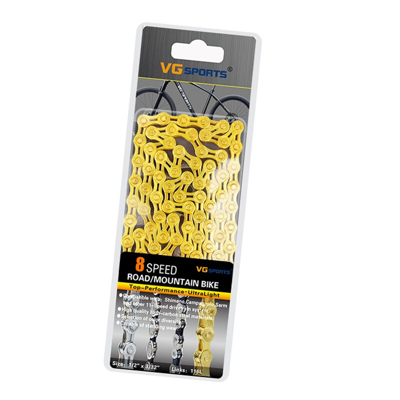 Vg sport 8-11 speed 116l fiets fietsketting mtb racefiets half/holle legering ultra lichte ketting vervanging voor 8/9/10/11 speed: 8s gouden h holle