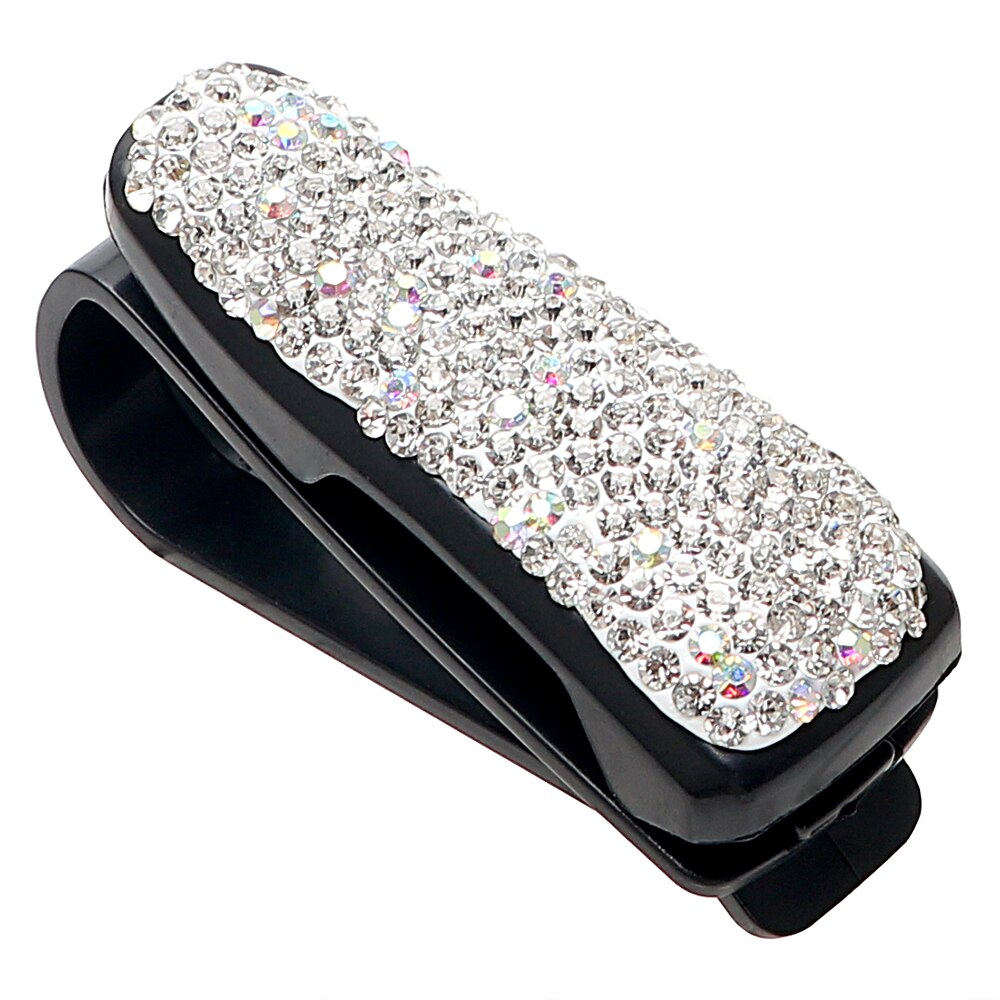 YOSOLO strass diamant etuis à lunettes pare-soleil lunettes de soleil porte-lunettes support de rangement Portable Auto attache pince: WHITE