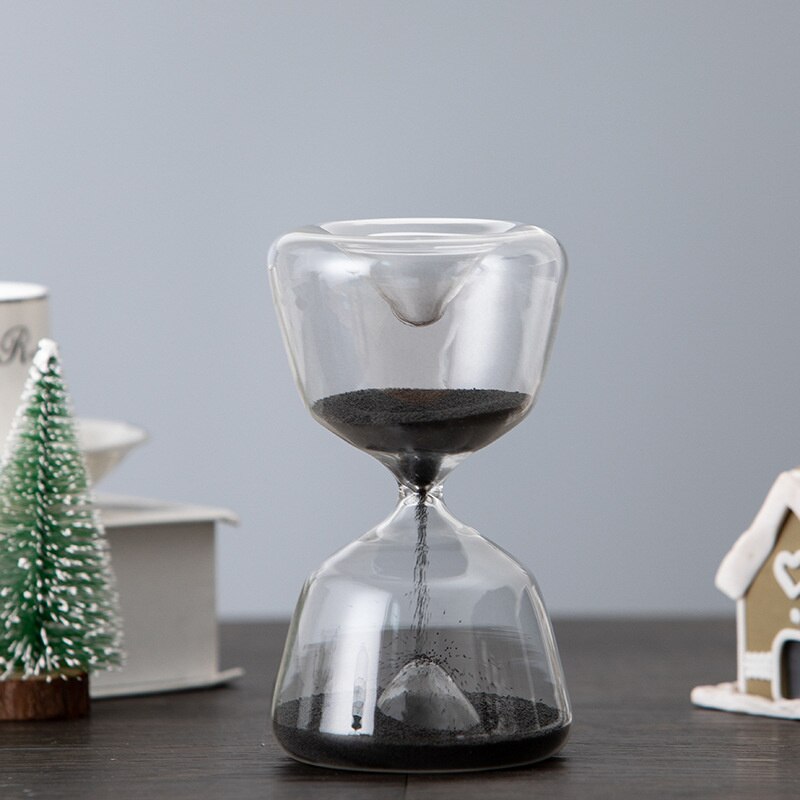 Fond de sablier de montagne symétrique géométrique, verre de sable surélevé, sans chronométrage, décoration de bureau, horloge de sable noir: Black