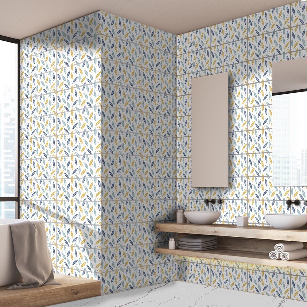 Funlife[r] nouvelle maison series[tm] 30 x 60cm tegnede blade vandtætte backspalsh fliser klistermærke til gulv køkken badeværelse indretning