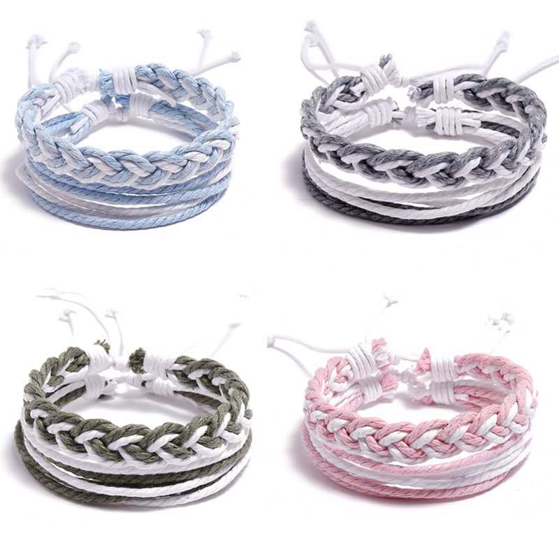 Vintage bohemia stil flätad rep wrap dam armband set flerfärgade justerbara armband män smycken