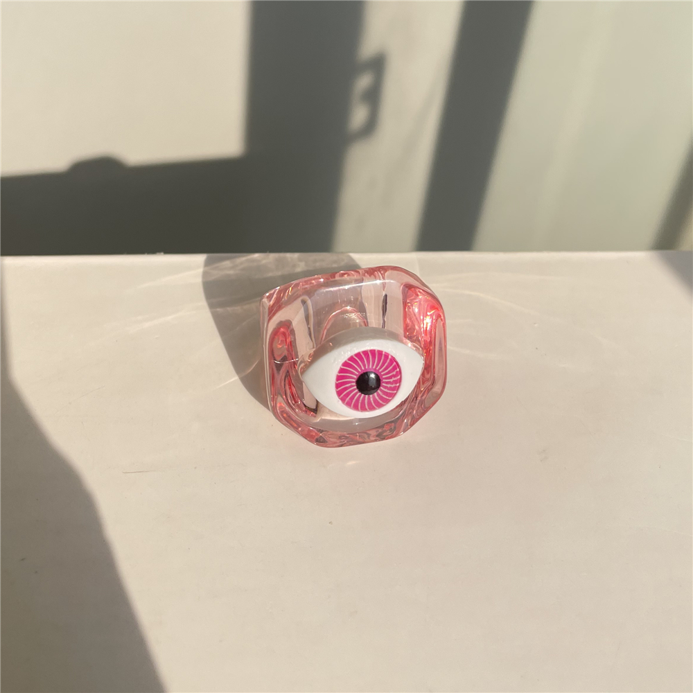 HUANZHI Neue Koreanische eins Bunte Transparente Augen Harz Geometrische Runde Ringe für Frauen Mädchen Sommer Party Schmuck: D