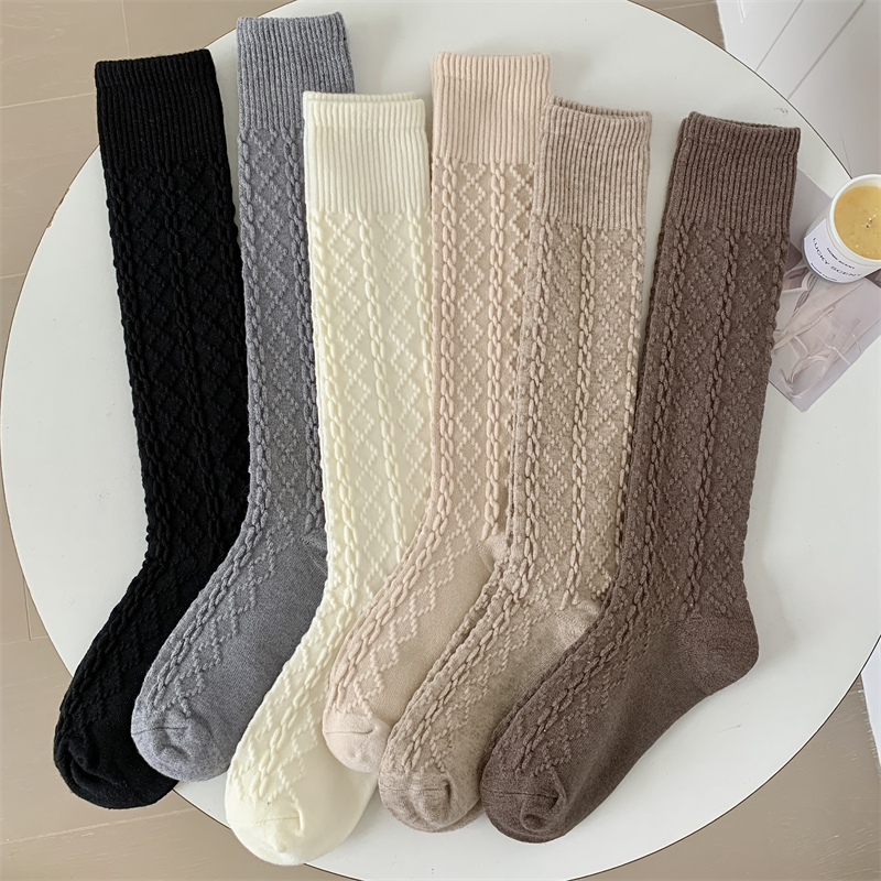 Medias Retro para mujer, calcetines hasta la rodilla de Color sólido de estilo japonés de para mujer, calcetines largos informales cálidos de estilo coreano