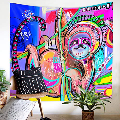 Cute Animal Tropical Sloth On Tree Branch Colorful Abstract