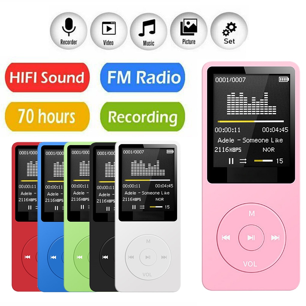 Portable MP3 Player 1.8 inch LCD Screen FM MP3 WAV Radio Video Hifi Player Games Movies E-Books Music Players Support SD Card