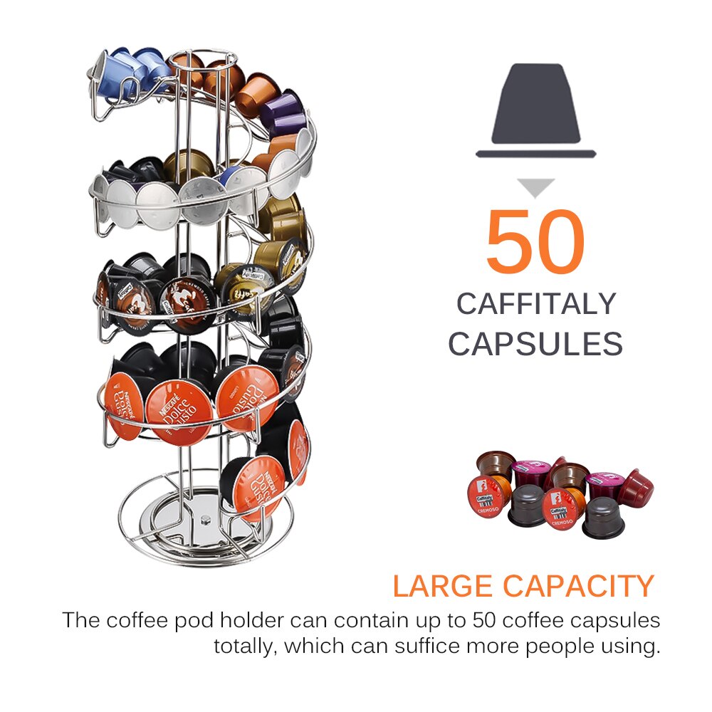 Coffee Pod Holder Stainless Steel Capsule Rack Tower Stand Storage Shelves For Nespresso/Dolce Gusto/K-Cup Coffee Capsules