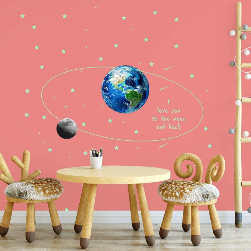 DECOWALL DS12-8077 Zonnestelsel muurstickers verwijderbare verwijderbare kinderkamer decor sterren jongens meisjes planeet ruimte speelkamer glow in