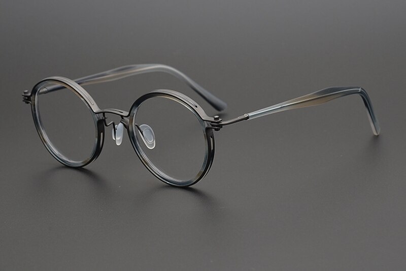 Japanische Hand-gemacht Hohl Titan Acetat retro Runde Brille Rahmen Für Männer Frauen Optische Verordnung Myopie Brillen Rahmen: grau