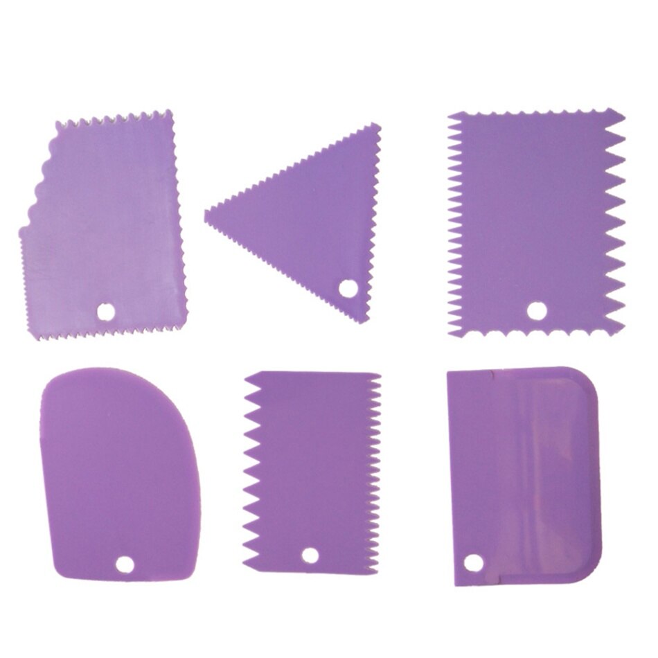 6 stks/set Cake Schraper Rand Decorating Koken Cutters Set Kam & Icing Soepeler voor Brood Deeg Fondant Tool: Purple